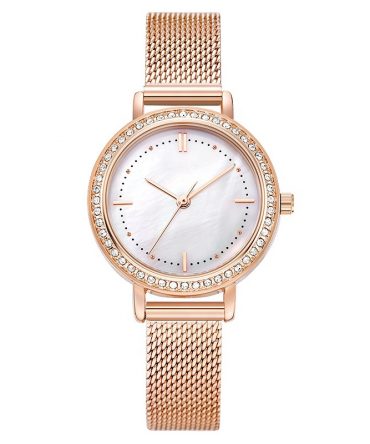 SHENGKE New Elegant Designs K0163L Delicate Pearl Shell Dial with Rhinestone Bezel Stainless Rose Gold Watch